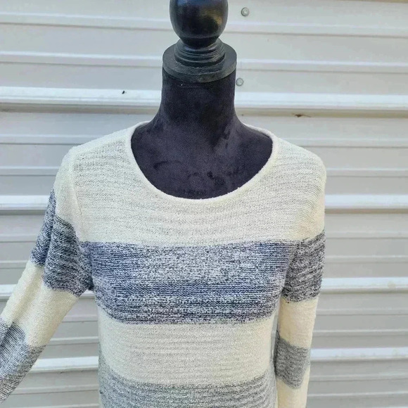 Calvin Klein Jeans Womens Striped Split-Back Sweater Contrast Ivory Gray M - Picture 10 of 12